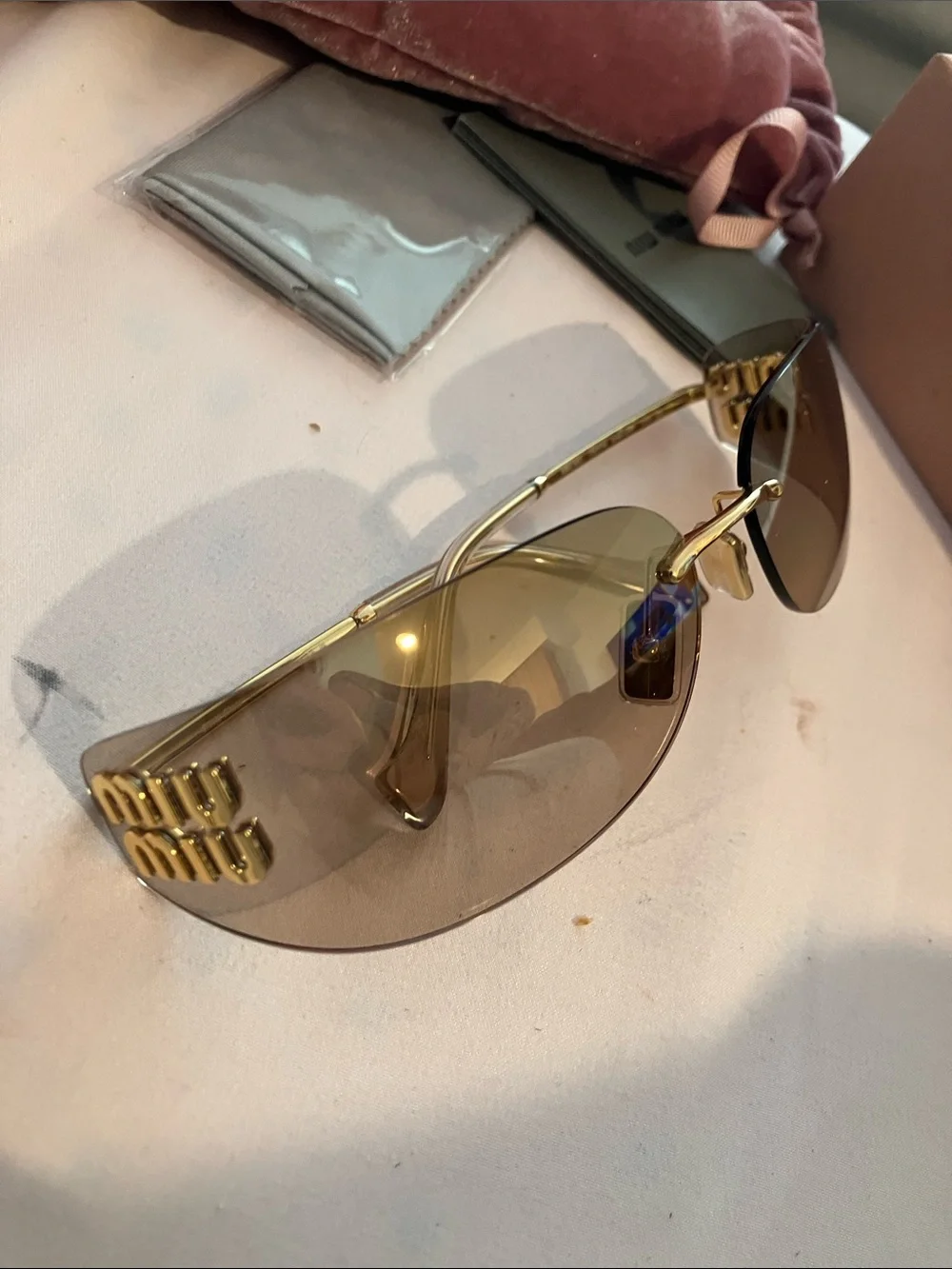 Miu Miu Dusty Pink Velvet Drawstring Sunglasses Pouch